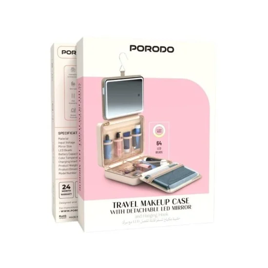 Porodo Travel Makeup Case With Detachable LED Mirror _ Silver